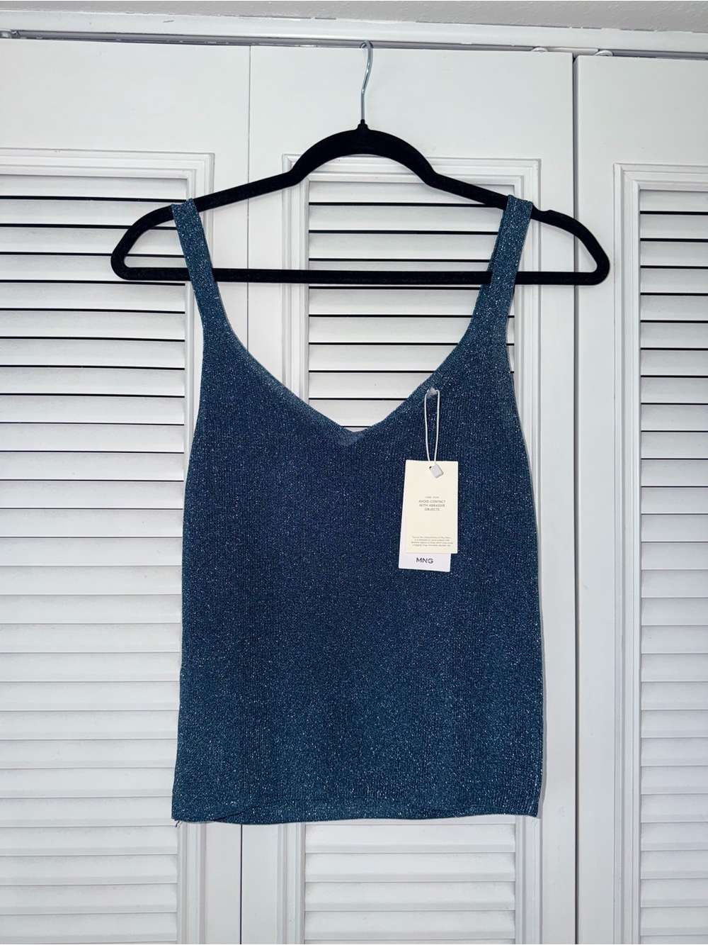 Mango Shimmery Navy V-Neck Knit Tank
